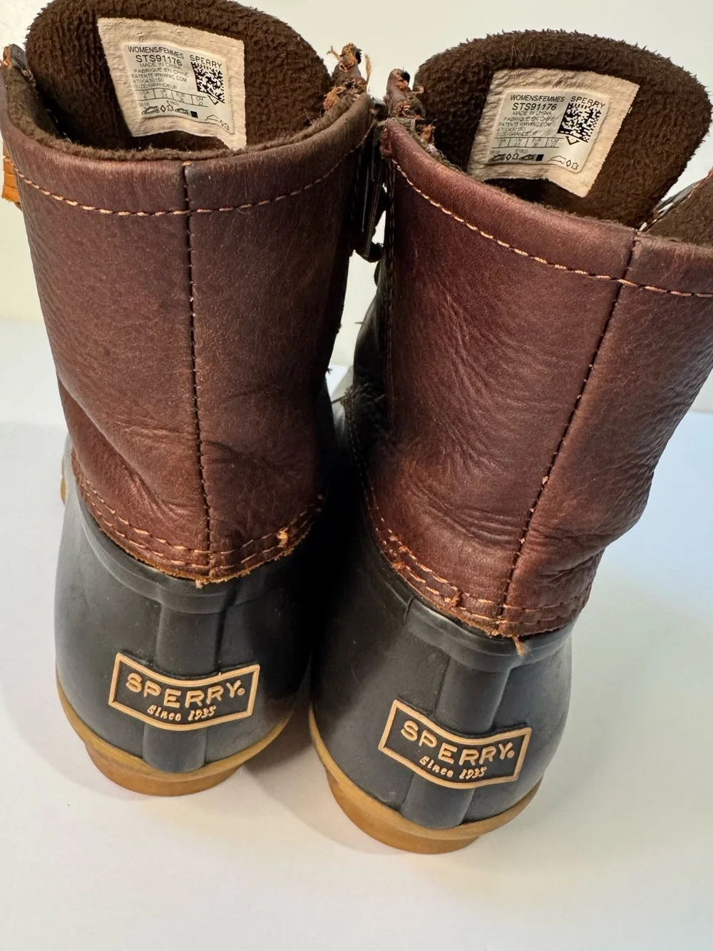 Sperry Saltwater Duck Boots Women’s 6 Brown Leather Waterproof Rain Boots